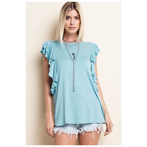 Blue Flutter Sleeve Soft Stretchy Sleeveless Tee! - Picture 3 of 8